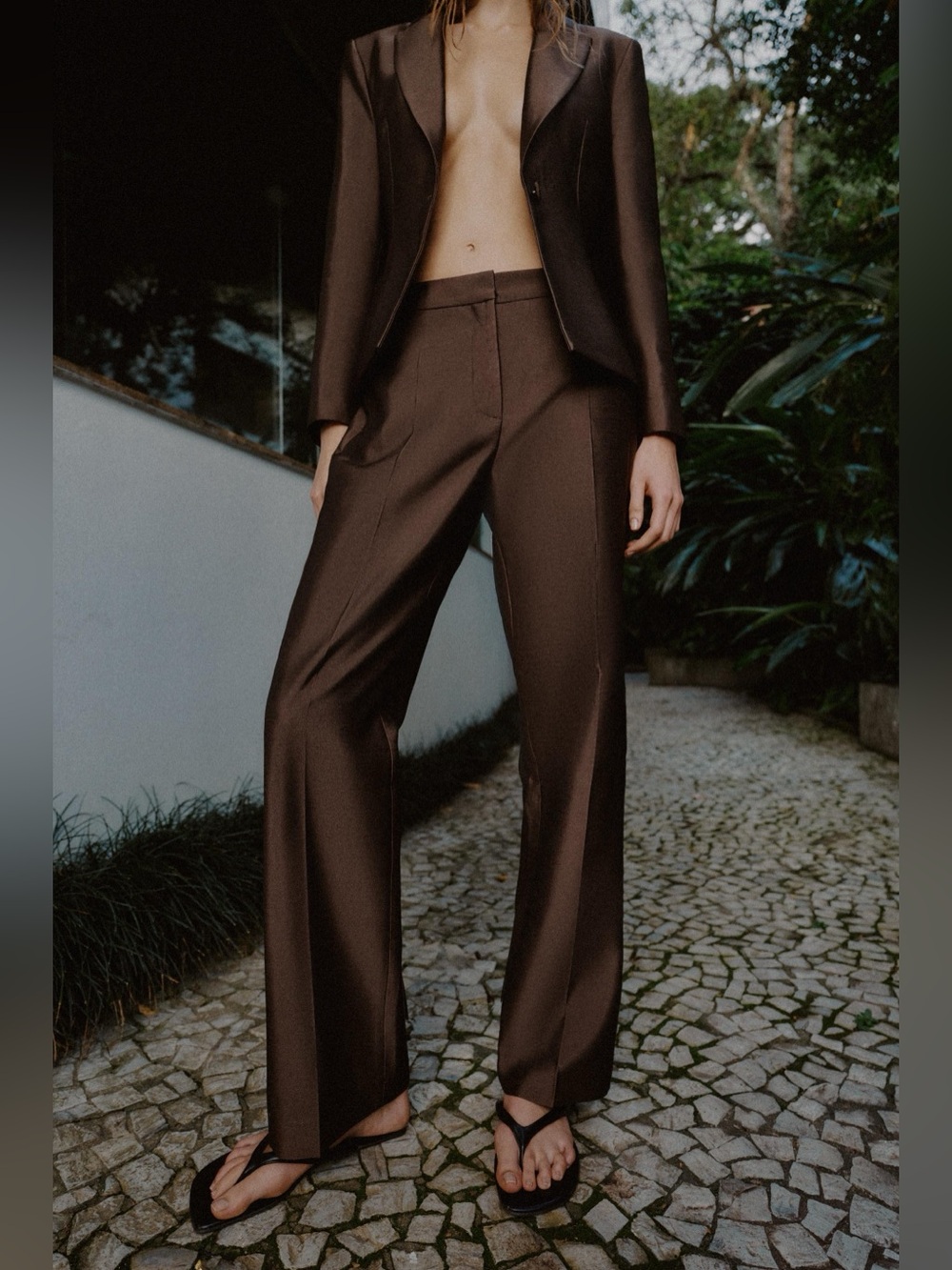 NWT  Zara Satin High Waisted Wide Leg Pants Brown Size Small